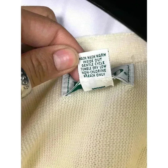 VTG Cream V Neck Cardigan Sweater Men's Large LOGO Grandpa Wear - Picture 14 of 14